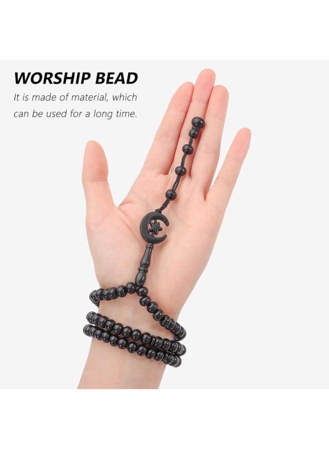 مسبحة صلاة إسلامية مكونة من 99 حبة، تحمل اسم الله ومحمد، قلادة للرجال والنساء (أسود) - Image 5